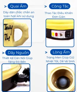 Ấm sắc thuốc Tự Động Trường Thọ BA-2086 Trùng Trúc Dung tích 3.2L Gốm Bát Tràng Cao Cấp