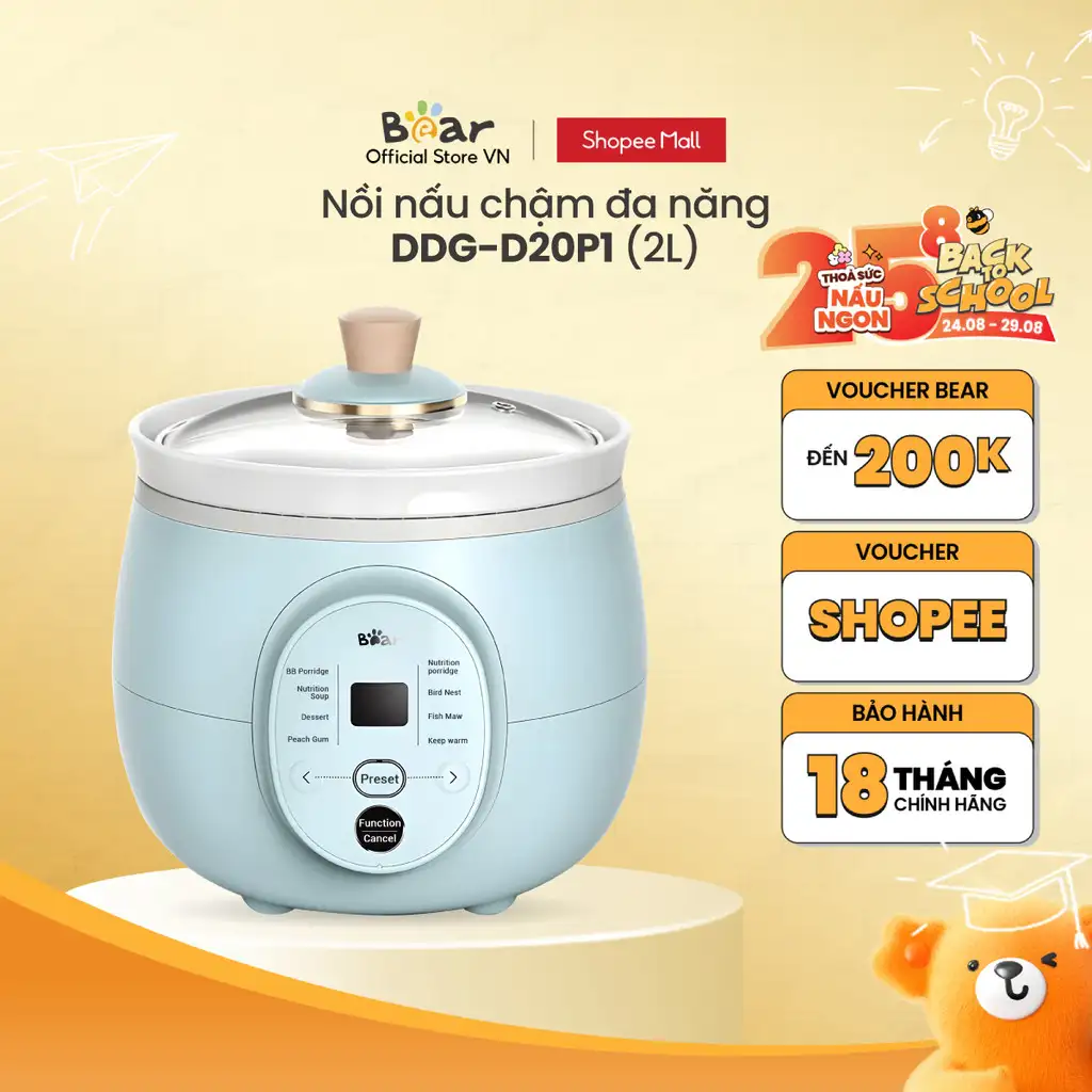 Nồi Nấu Chậm 2L Đa Năng Bear DDG-D20P1 - Chính hãng - Bảo hành 18 tháng Nồi Nấu Chậm 2L Đa Năng Bear DDG-D20P1 - Chính hãng - Bảo hành 18 tháng