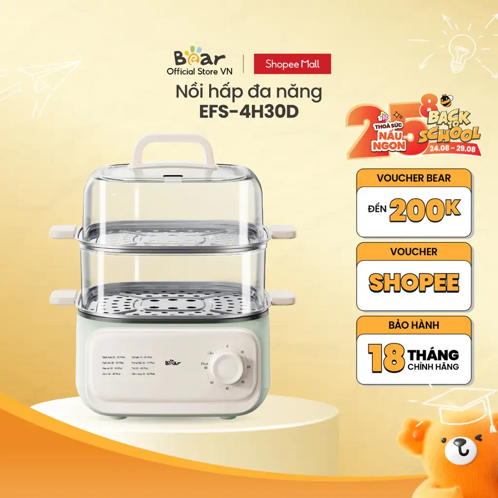 Nồi Hấp Thức Ăn 10.3L Bear EFS-4H30D - Hàng Chính Hãng