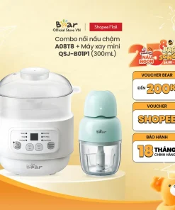 Combo Nồi Nấu Cháo Chậm 0.8L Bear DDZ-A08T8 Và Máy Xay Ăn Dặm Bear QSJ-B01P1 300ml