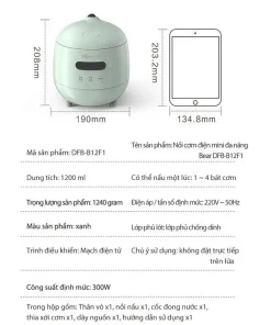Nồi cơm điện MINI 0.3L (dung tích tổng 1.2L) Bear DFB-B12F1 - Hàng chính hãng