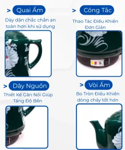 Ấm sắc thuốc Tự Động Trường Thọ 2.8L BA-2086 Gốm Bát Tràng Cao Cấp