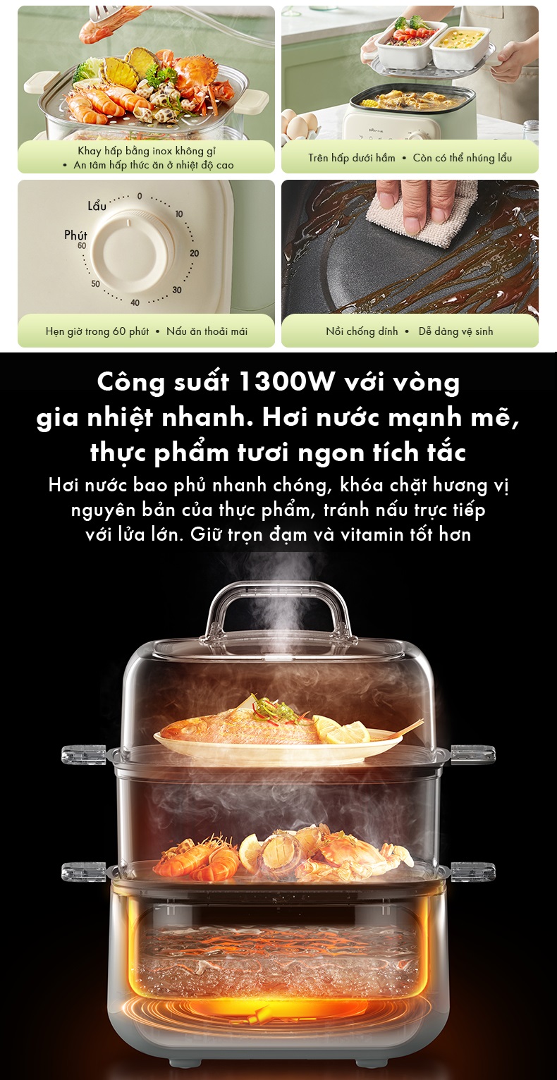 Nồi Hấp Thức Ăn 10.3L Bear EFS-4H30D - Hàng Chính Hãng