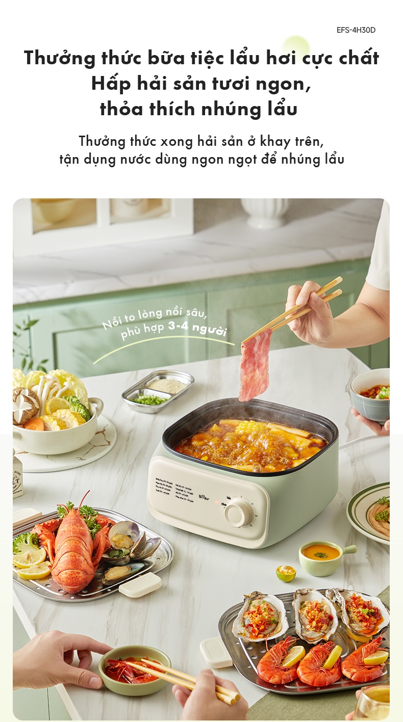 Nồi Hấp Thức Ăn 10.3L Bear EFS-4H30D - Hàng Chính Hãng