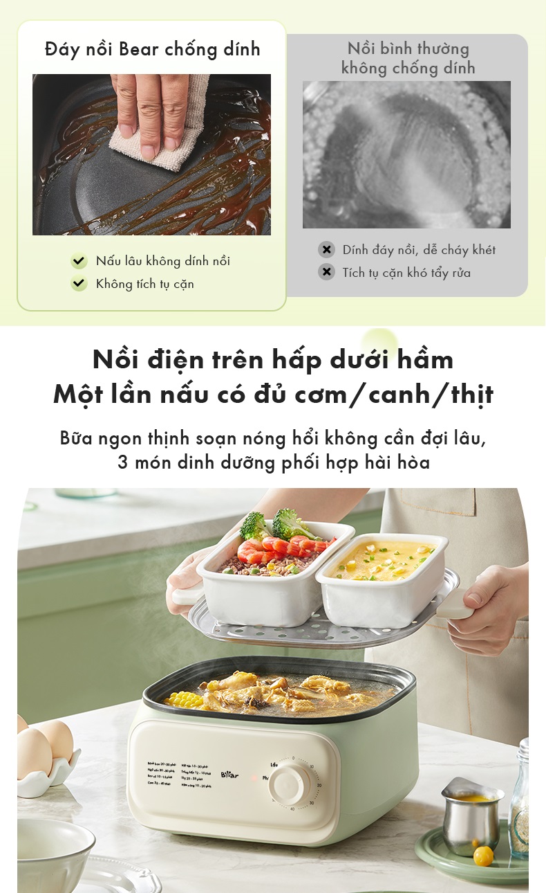 Nồi Hấp Thức Ăn 10.3L Bear EFS-4H30D - Hàng Chính Hãng