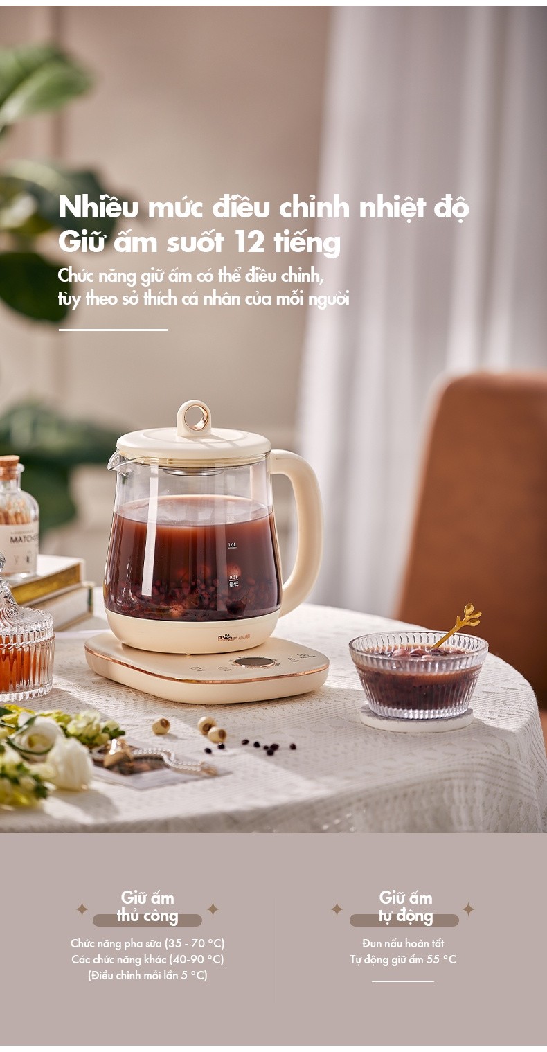 Ấm Đun Pha Trà 1.5L Siêu Tốc Bear YSH-E15M1 - Hàng Chính Hãng