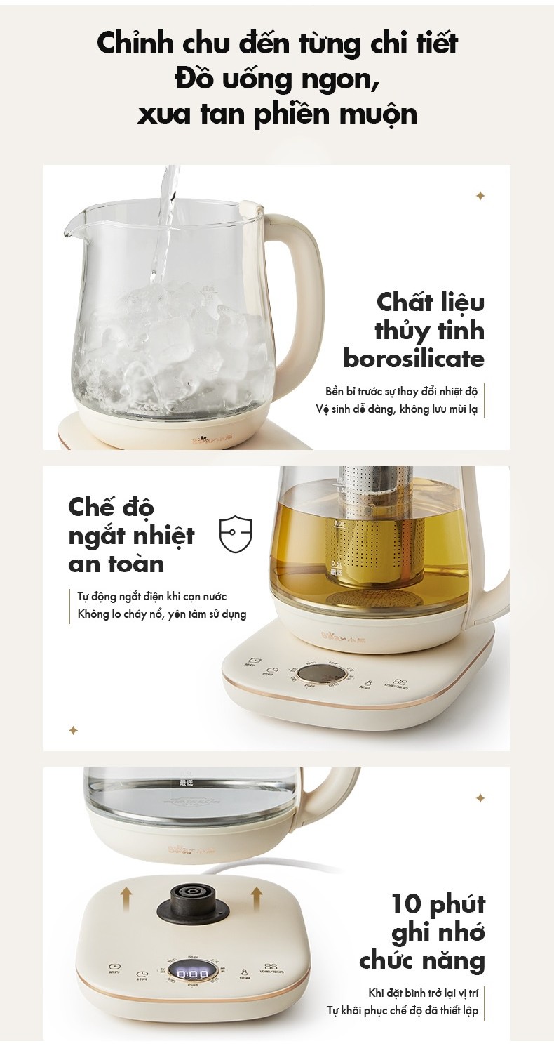 Ấm Đun Pha Trà 1.5L Siêu Tốc Bear YSH-E15M1 - Hàng Chính Hãng