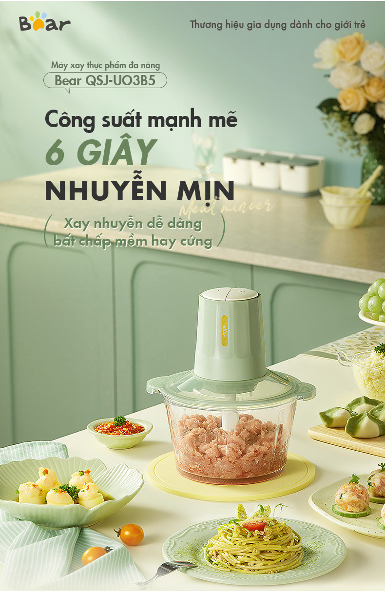 [Tặng thêm 1 bộ lưỡi xay] Máy Xay Thực Phẩm Đa Năng 2L QSJ-U03B5 - Hàng Chính Hãng