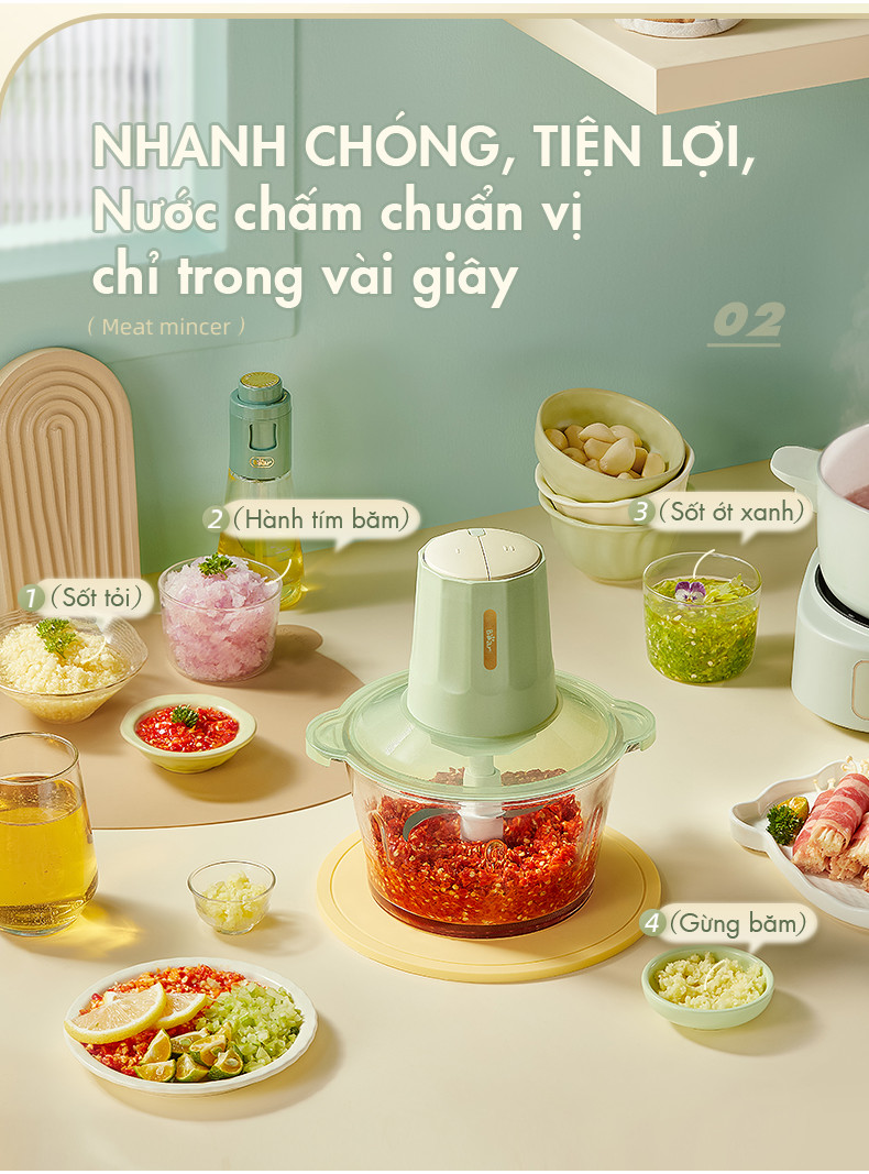[Tặng thêm 1 bộ lưỡi xay] Máy Xay Thực Phẩm Đa Năng 2L QSJ-U03B5 - Hàng Chính Hãng
