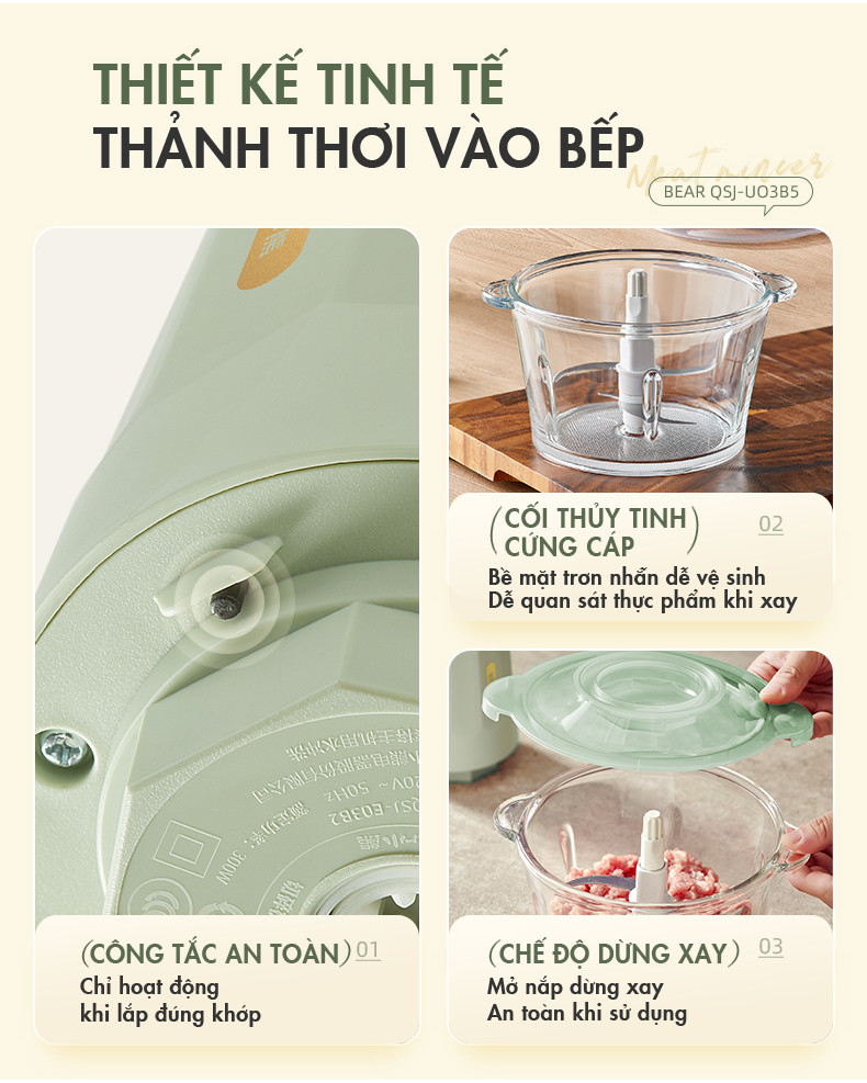 [Tặng thêm 1 bộ lưỡi xay] Máy Xay Thực Phẩm Đa Năng 2L QSJ-U03B5 - Hàng Chính Hãng