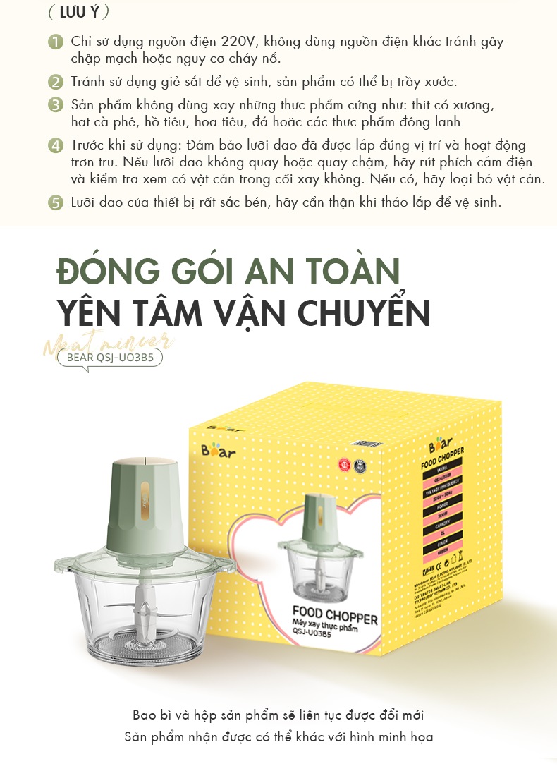 [Tặng thêm 1 bộ lưỡi xay] Máy Xay Thực Phẩm Đa Năng 2L QSJ-U03B5 - Hàng Chính Hãng