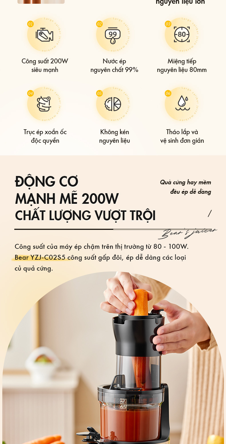 Máy ép chậm 200W Bear YZJ-C02S5 - Hàng Chính Hãng bản nội địa