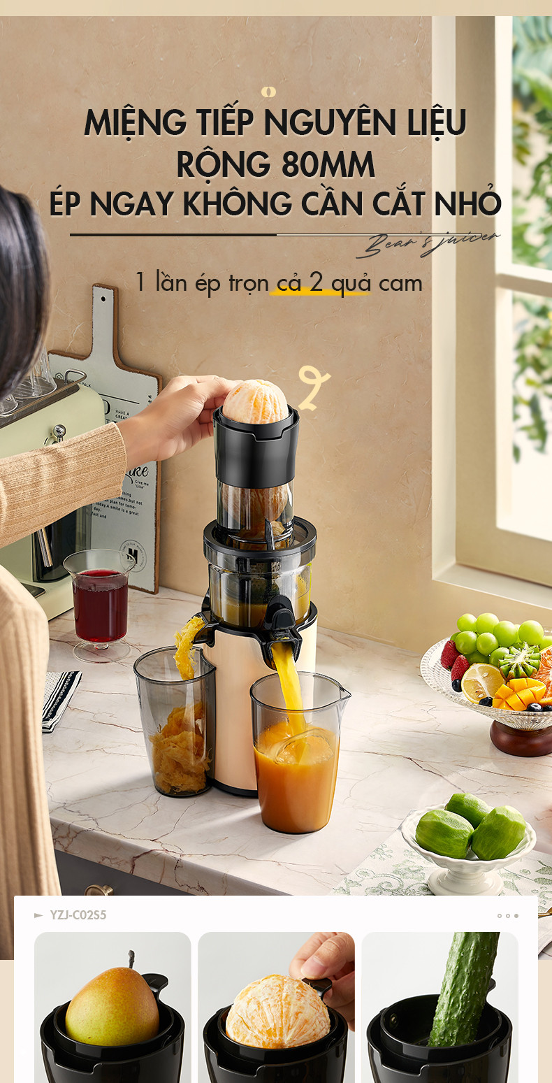 Máy ép chậm 200W Bear YZJ-C02S5 - Hàng Chính Hãng bản nội địa