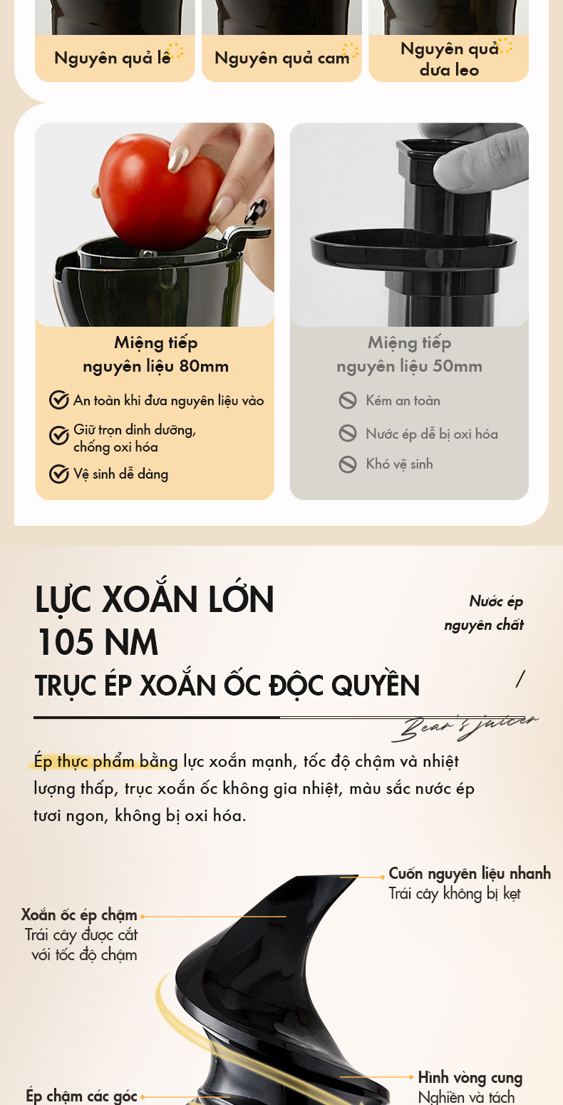 Máy ép chậm 200W Bear YZJ-C02S5 - Hàng Chính Hãng bản nội địa
