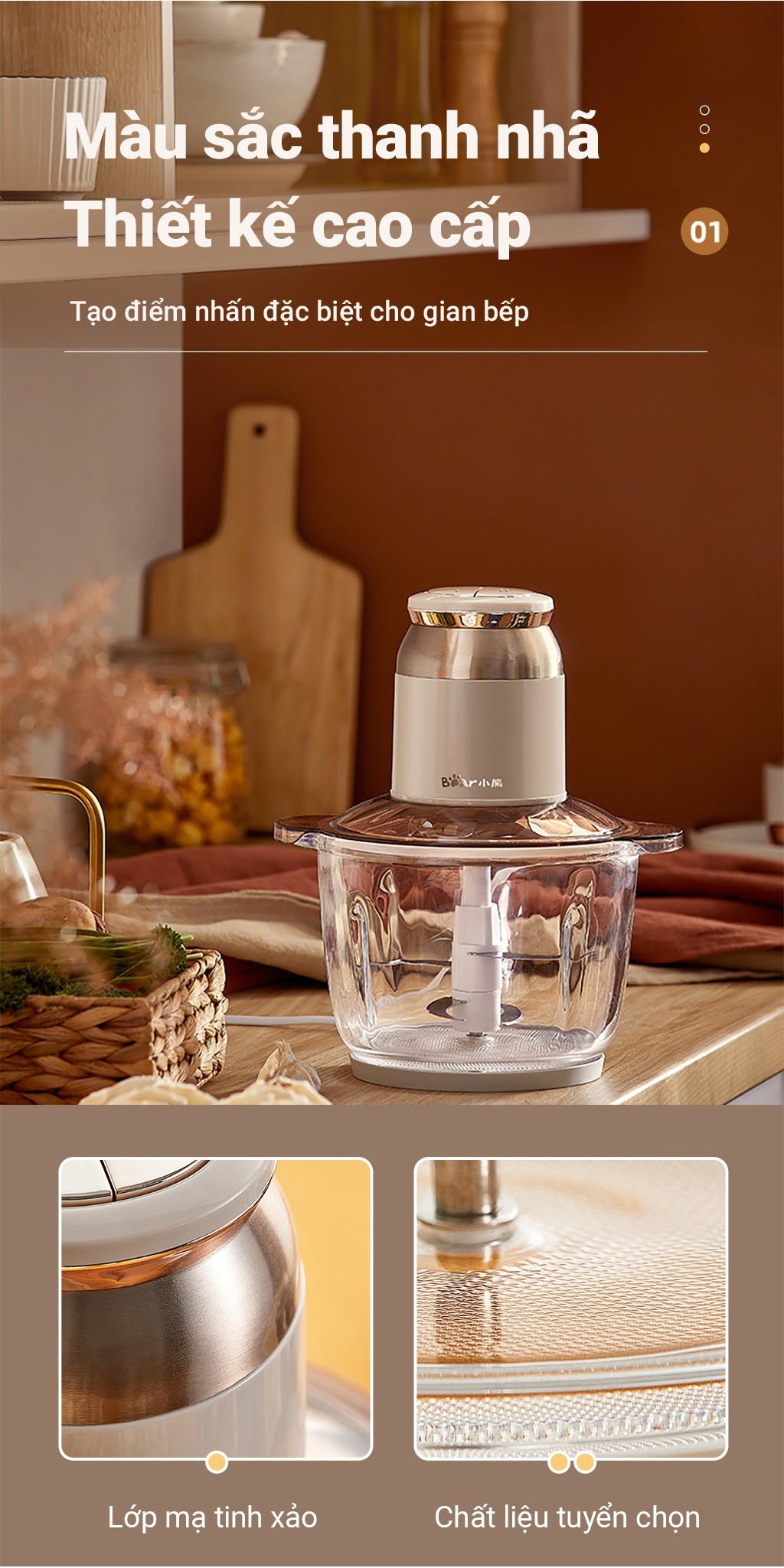 Máy xay thịt, thực phẩm 2L Bear QSJ-D03D7 - Hàng chính hãng BH 18 tháng