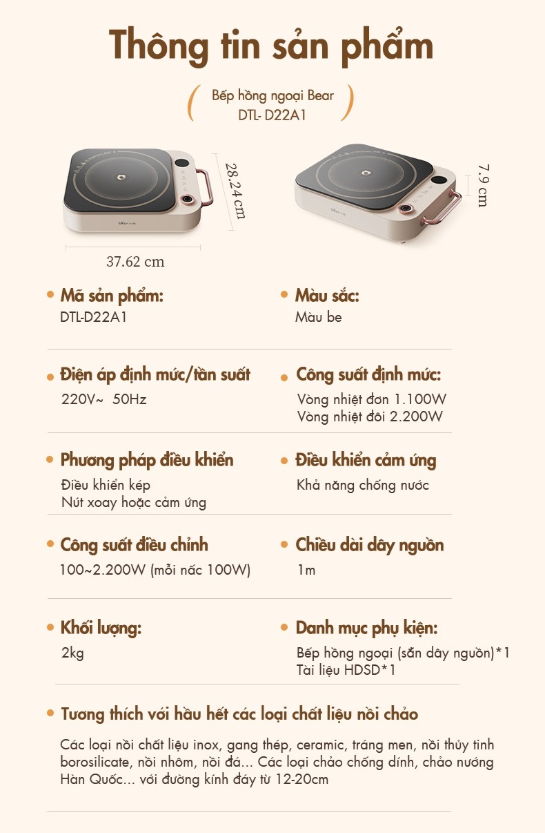 Bếp Hồng Ngoại Cao Cấp Bear DTL-D22A1 - Hàng Chính Hãng