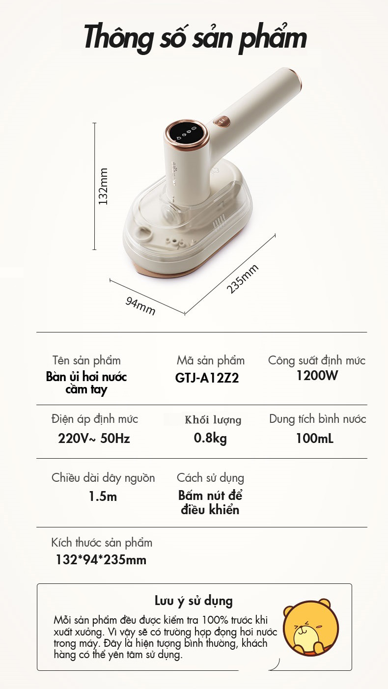 Bàn ủi hơi nước cầm tay Bear GTJ-A12Z2 - Hàng Chính Hãng