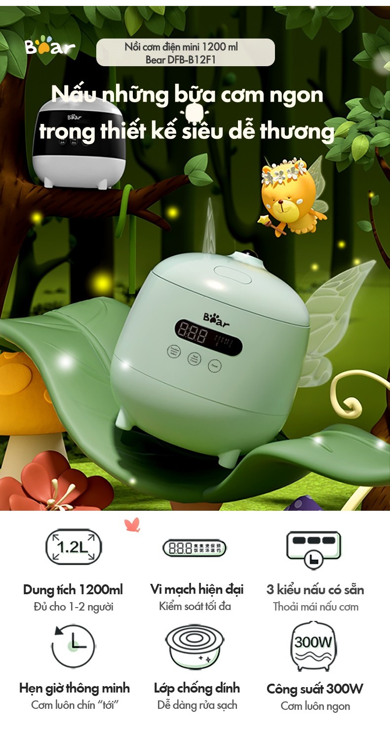 Nồi cơm điện MINI 0.3L (dung tích tổng 1.2L) Bear DFB-B12F1 - Hàng chính hãng