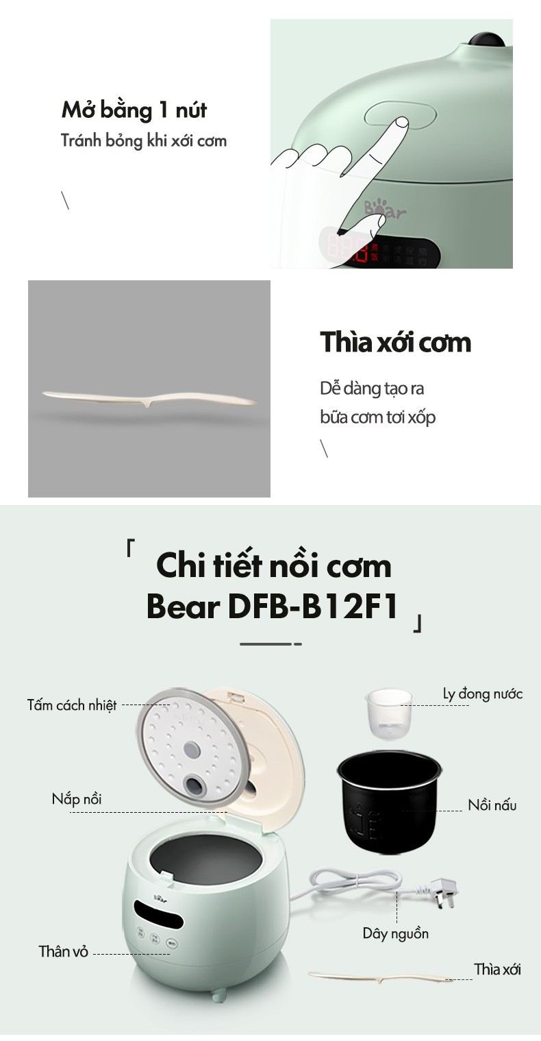 Nồi cơm điện MINI 0.3L (dung tích tổng 1.2L) Bear DFB-B12F1 - Hàng chính hãng