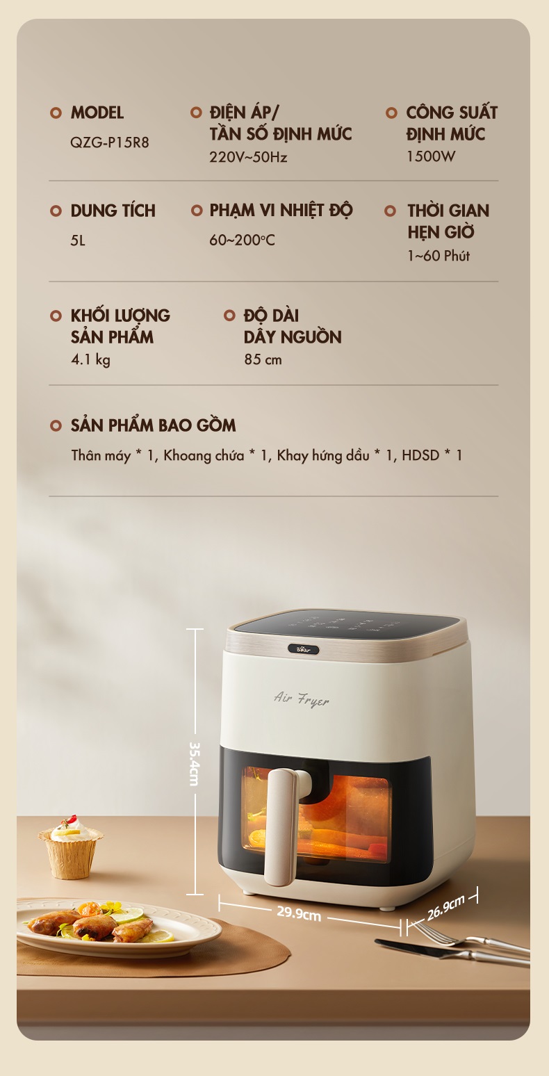 Nồi Chiên Không Dầu 5LQZG-P15R8 - Hàng Chính Hãng