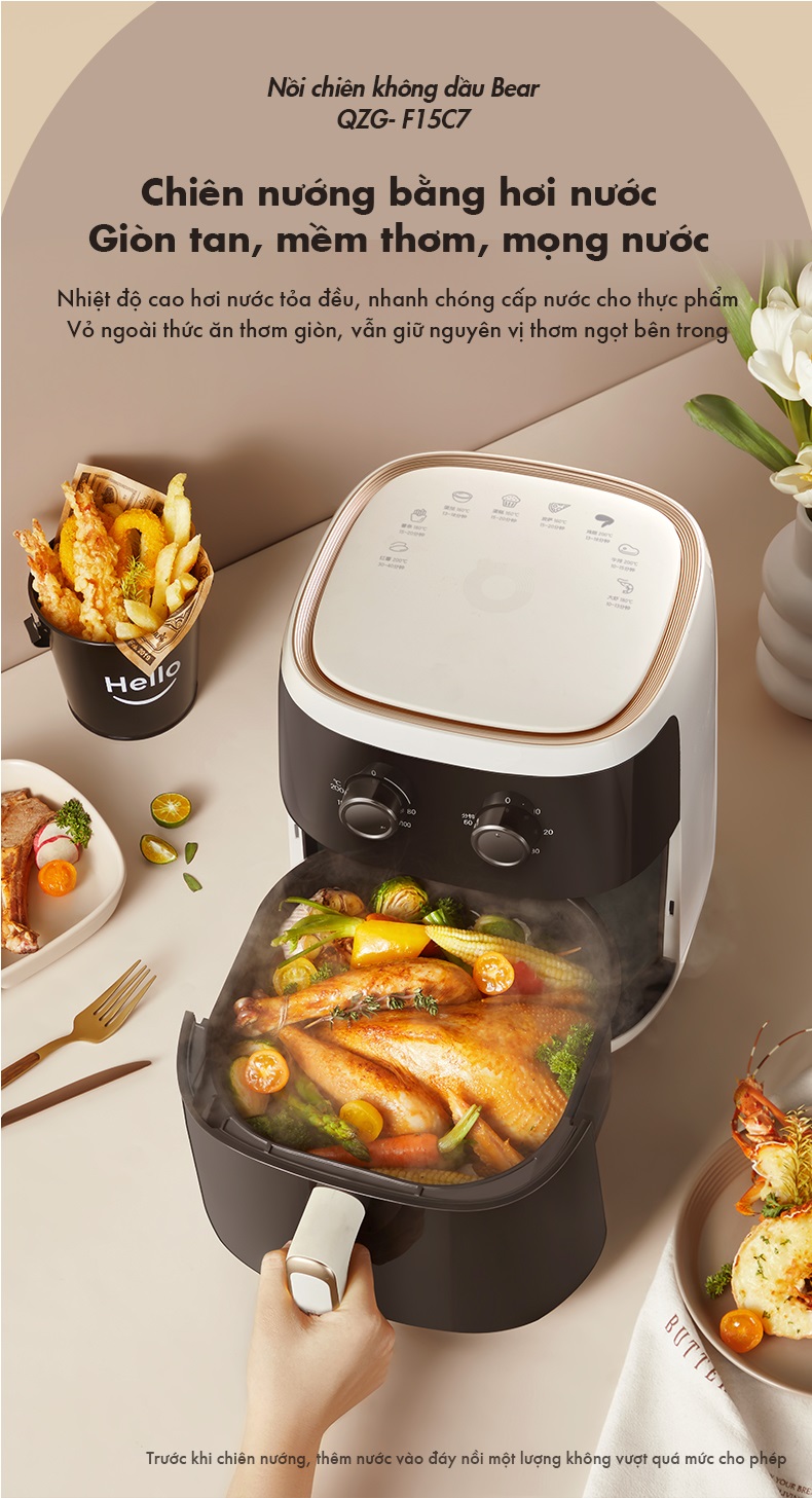 Nồi Chiên Không Dầu 5L Bear QZG-F15C7 - Hàng Chính Hãng