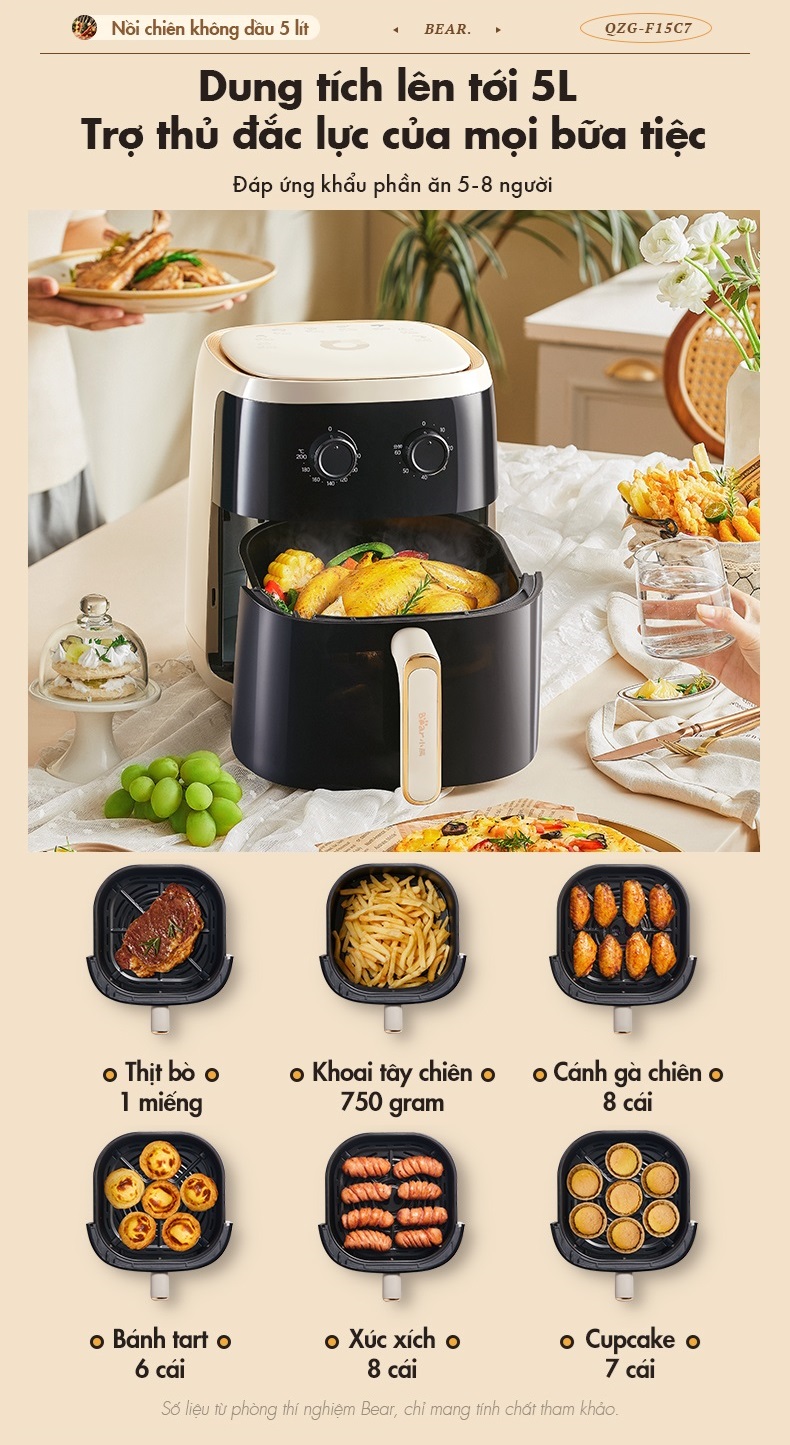 Nồi Chiên Không Dầu 5L Bear QZG-F15C7 - Hàng Chính Hãng