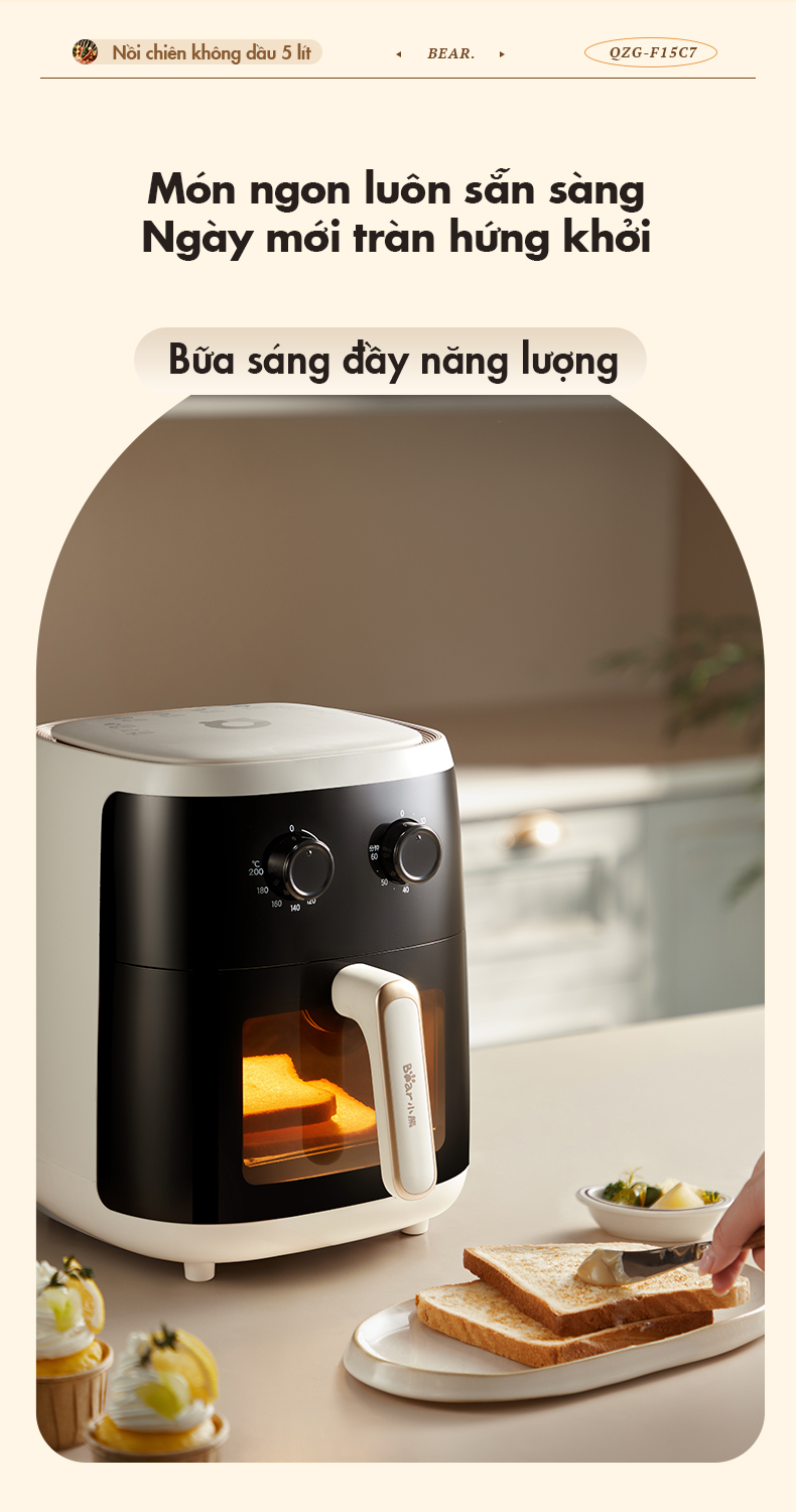 Nồi Chiên Không Dầu 5L Bear QZG-F15C7 - Hàng Chính Hãng
