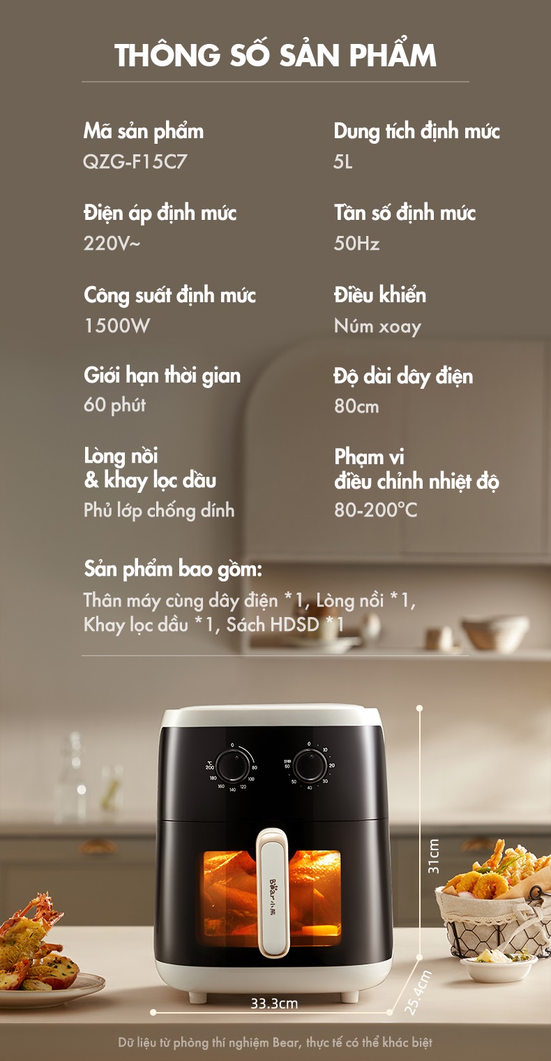 Nồi Chiên Không Dầu 5L Bear QZG-F15C7 - Hàng Chính Hãng