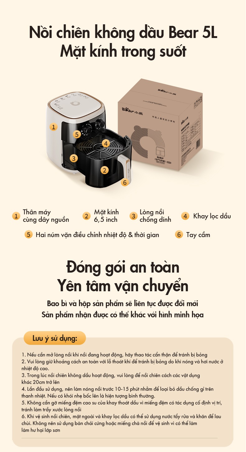 Nồi Chiên Không Dầu 5L Bear QZG-F15C7 - Hàng Chính Hãng