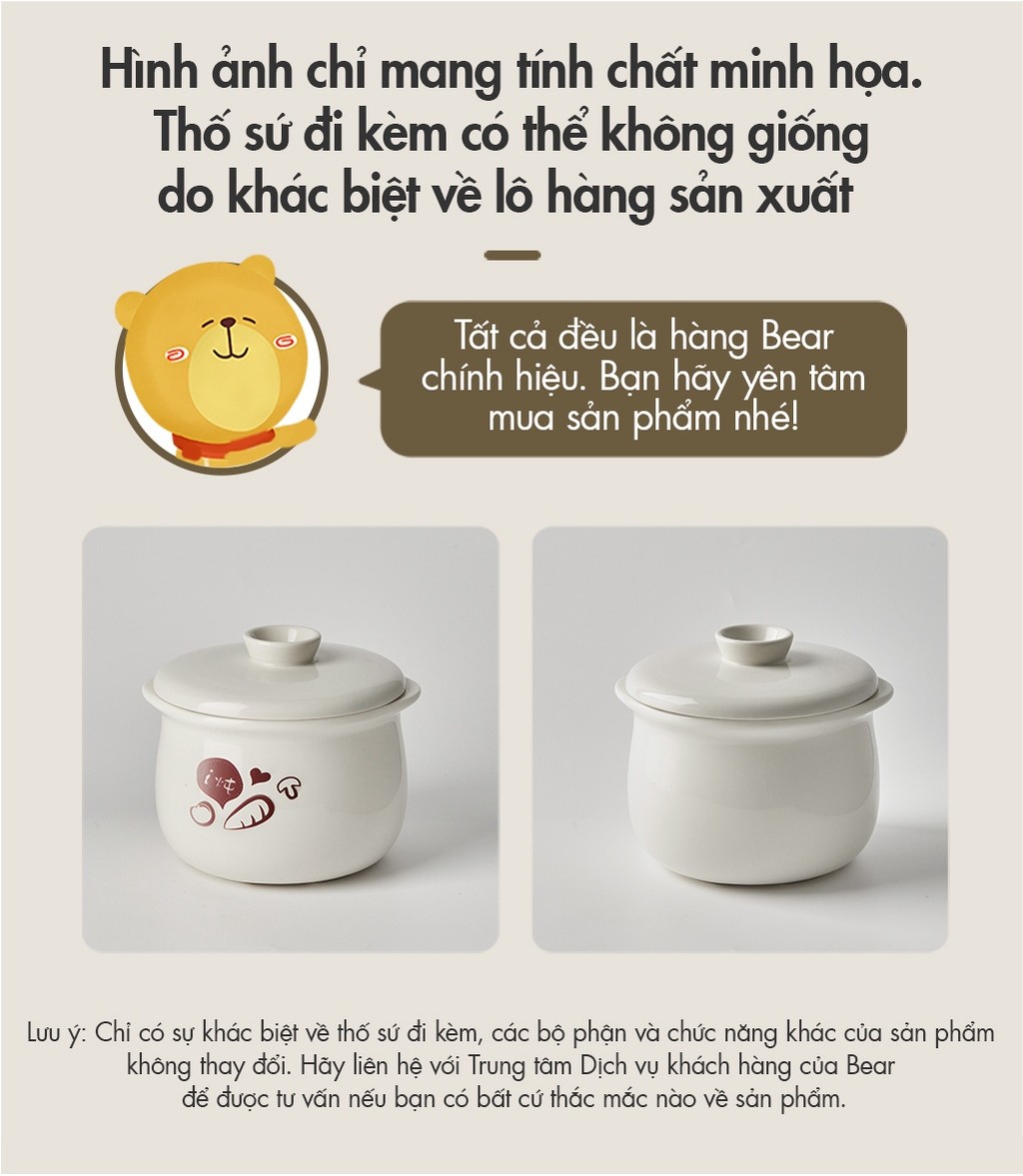 Combo Nồi Nấu Cháo Chậm 0.8L Bear DDZ-A08T8 Và Máy Xay Ăn Dặm Bear QSJ-B01P1 300ml