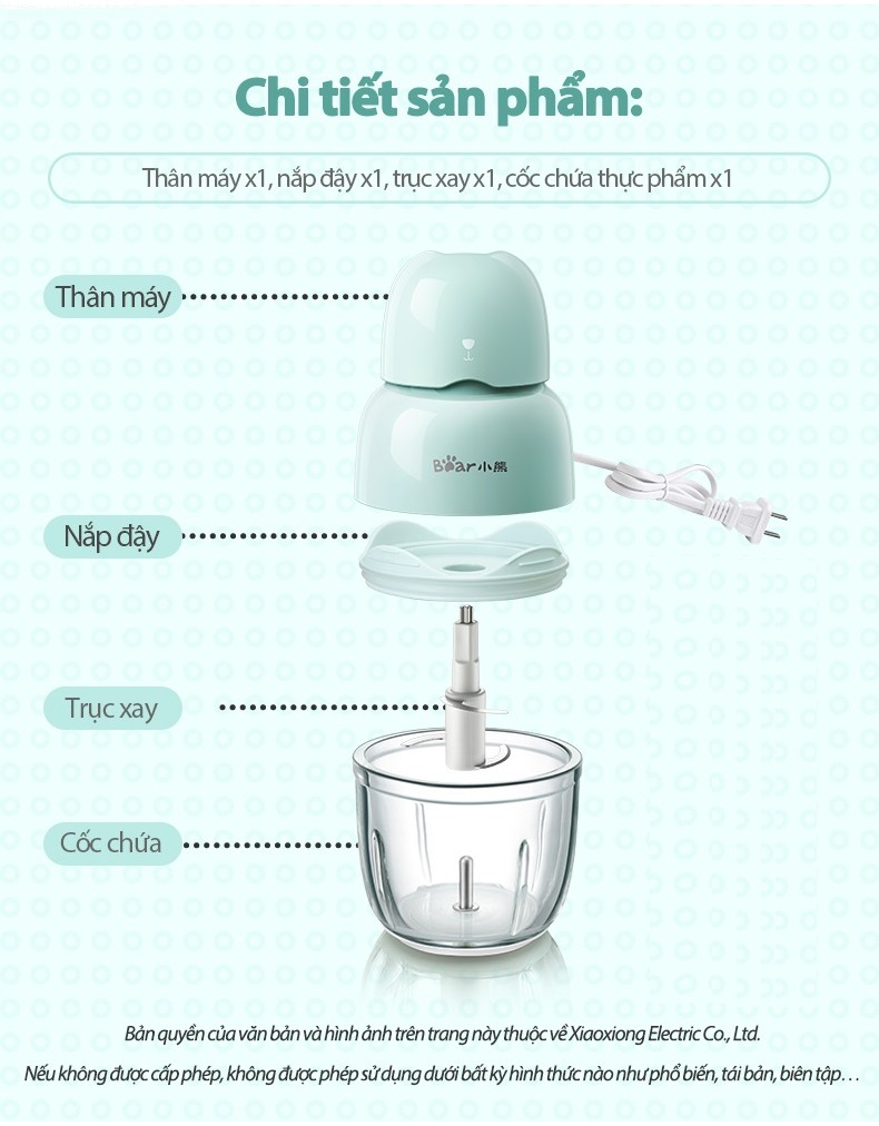 Combo Nồi Nấu Cháo Chậm 0.8L Bear DDZ-A08T8 Và Máy Xay Ăn Dặm Bear QSJ-B01P1 300ml
