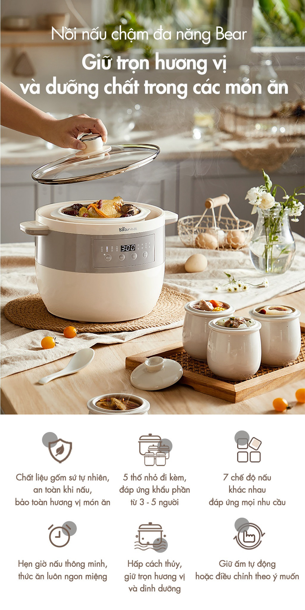[Livestream] Nồi Nấu Chậm 2.5L Đa Năng Bear DDZ-B25Q3 (KÈM XỬNG HẤP) - Hàng Chính Hãng