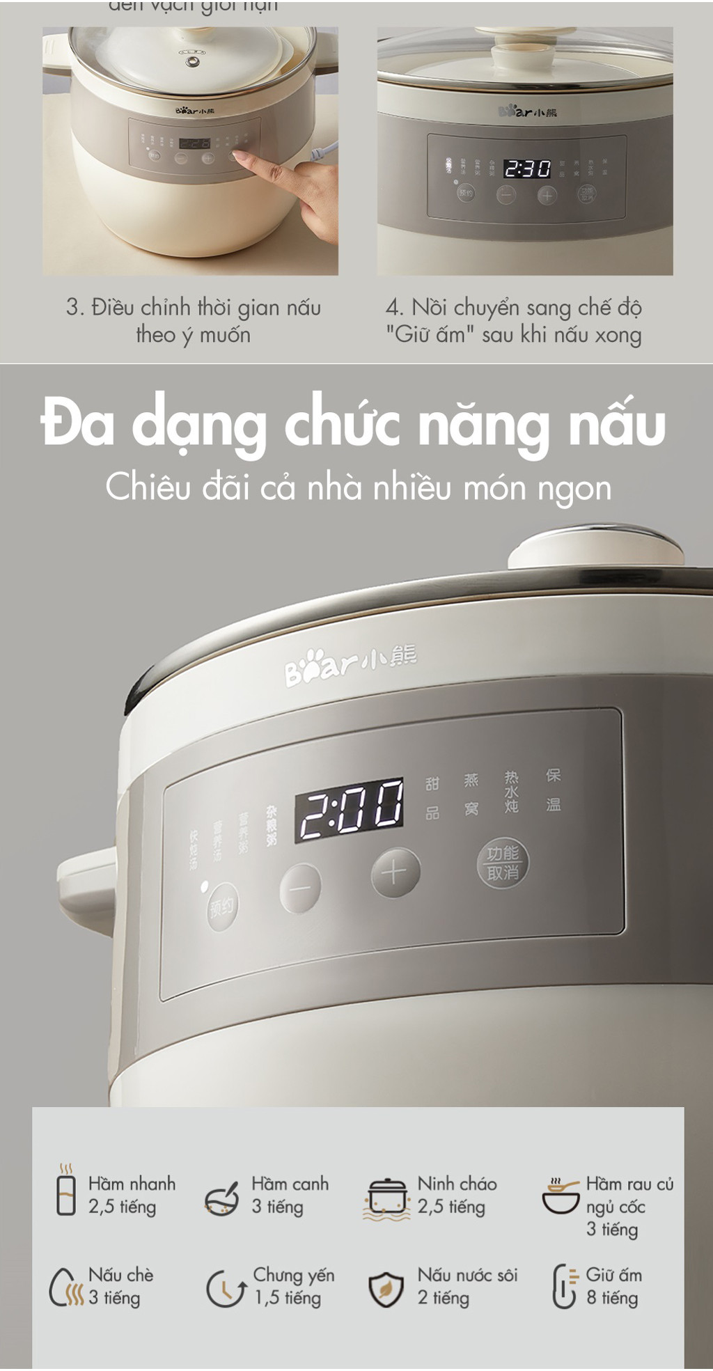 [Livestream] Nồi Nấu Chậm 2.5L Đa Năng Bear DDZ-B25Q3 (KÈM XỬNG HẤP) - Hàng Chính Hãng