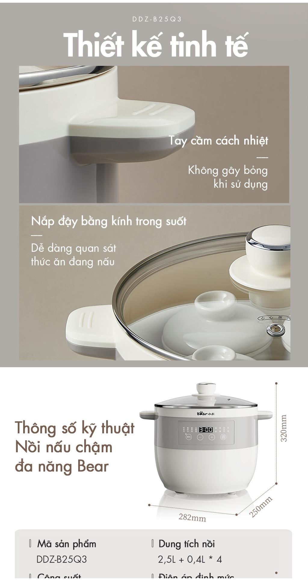 [Livestream] Nồi Nấu Chậm 2.5L Đa Năng Bear DDZ-B25Q3 (KÈM XỬNG HẤP) - Hàng Chính Hãng