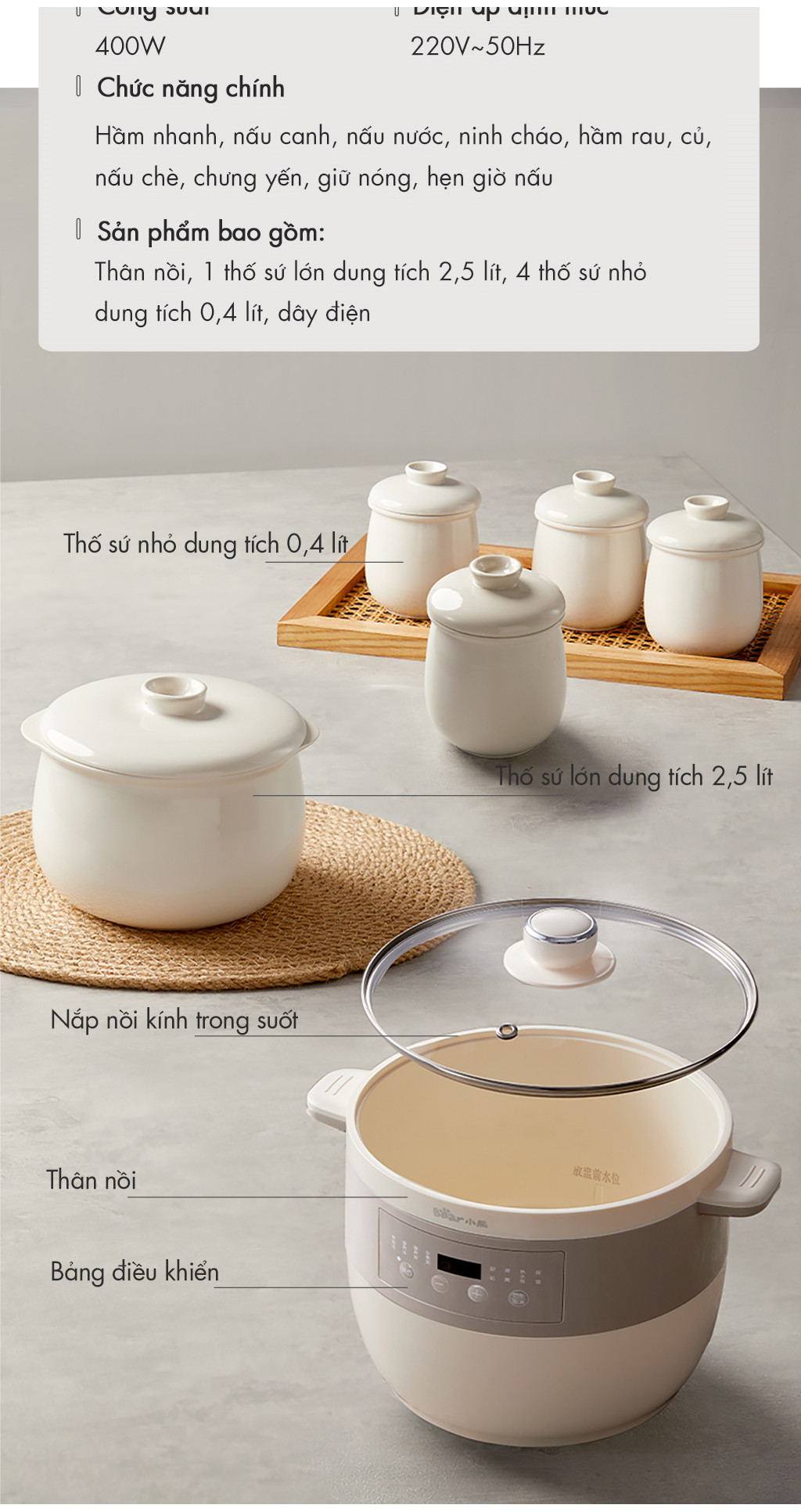 [Livestream] Nồi Nấu Chậm 2.5L Đa Năng Bear DDZ-B25Q3 (KÈM XỬNG HẤP) - Hàng Chính Hãng