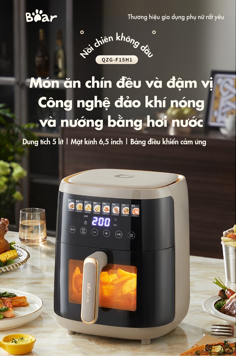 Nồi Chiên Không Dầu 5L Bear QZG-F15H1 - Hàng Chính Hãng