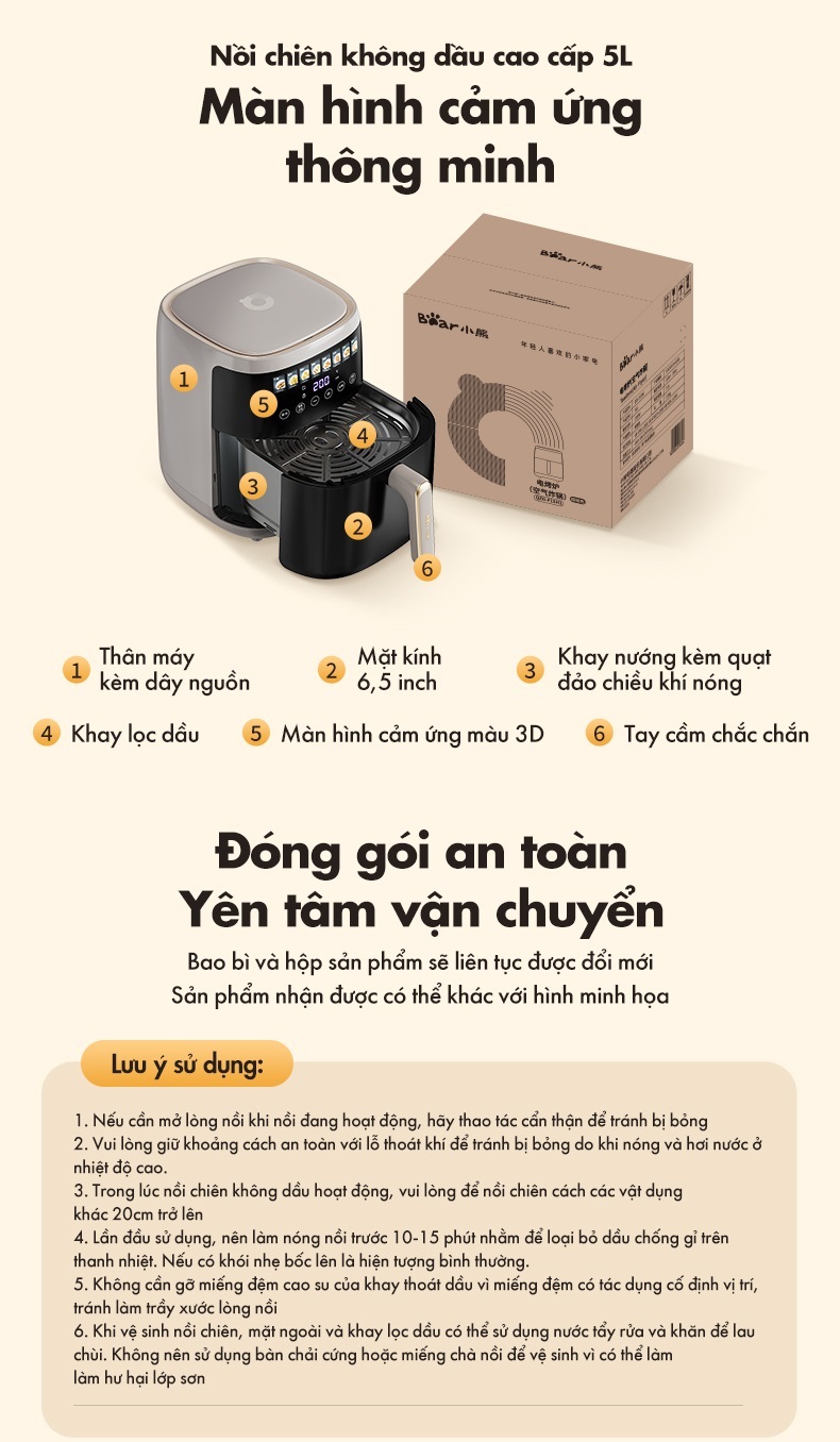 Nồi Chiên Không Dầu 5L Bear QZG-F15H1 - Hàng Chính Hãng