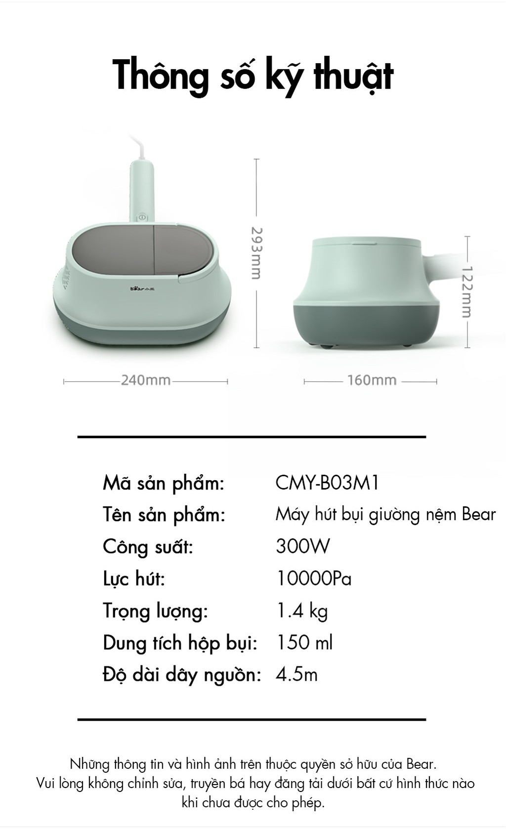 Máy hút bụi giường nệm đa năng Bear CMY-B03M1 - Hàng Chính Hãng