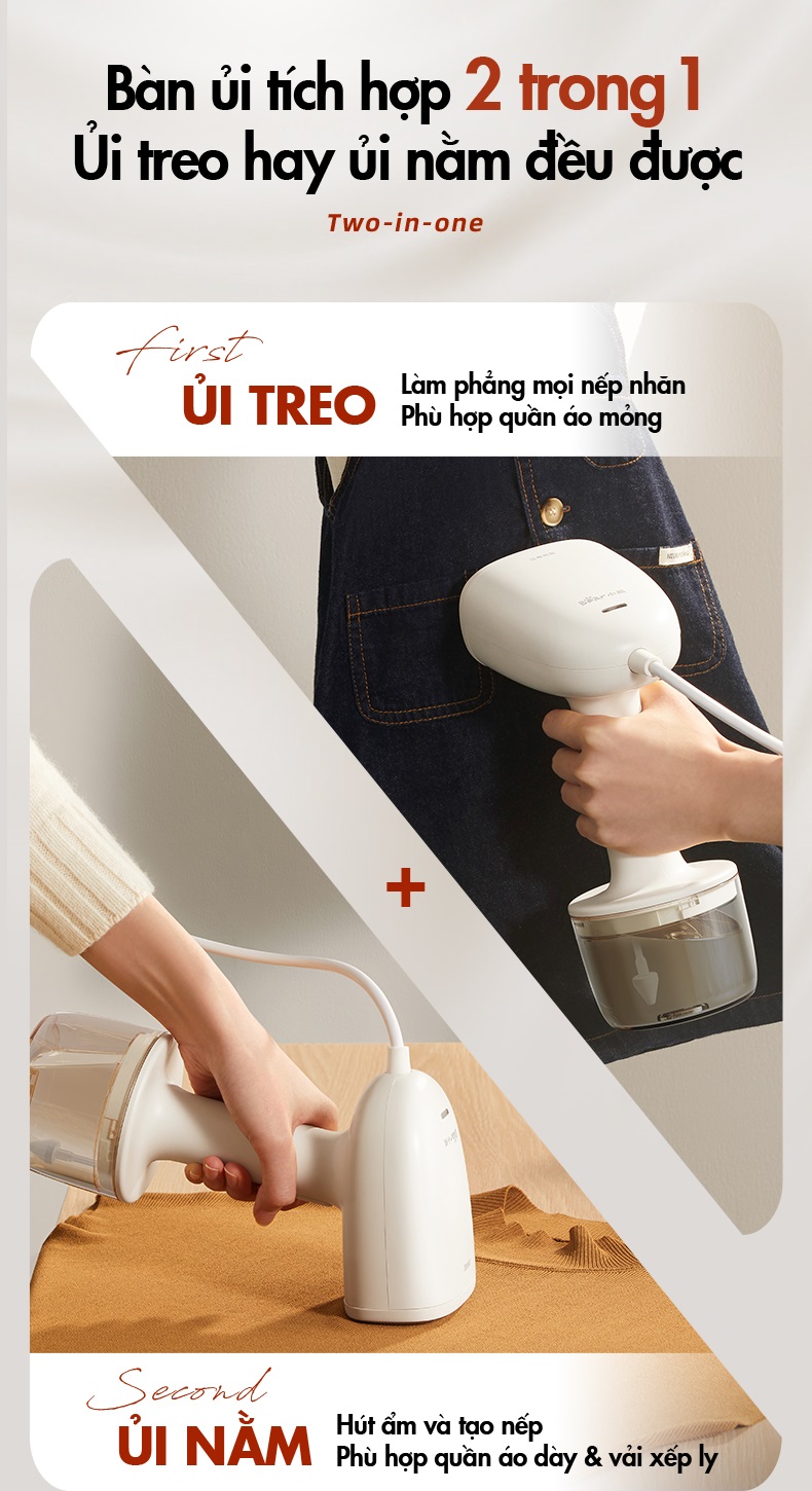 Bàn ủi hơi nước cầm tay 1000W Bear GTJ-D10M1 - Hàng Chính Hãng
