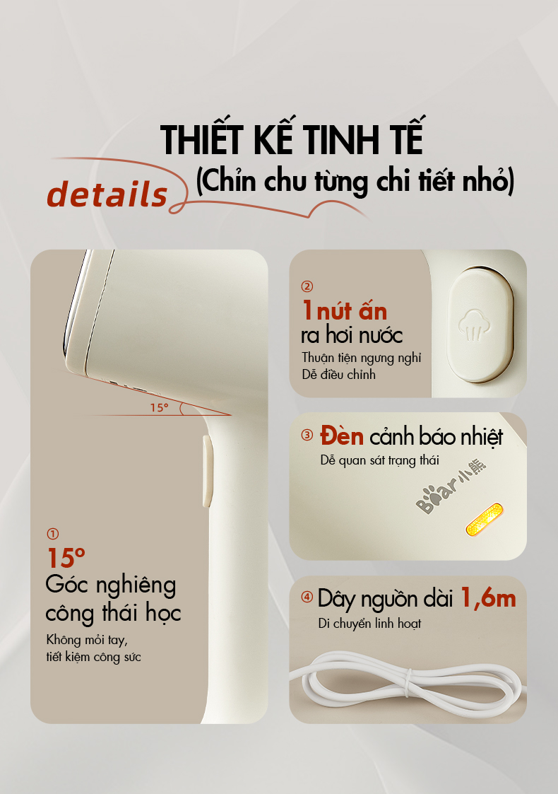 Bàn ủi hơi nước cầm tay 1000W Bear GTJ-D10M1 - Hàng Chính Hãng