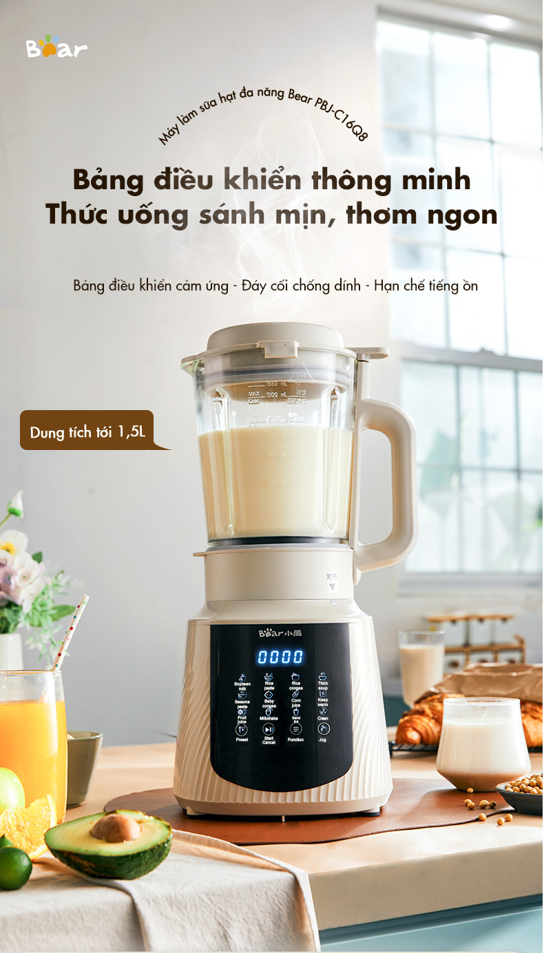 Máy làm sữa hạt đa năng 1.5L Bear PBJ-C16Q8 - Hàng Chính Hãng