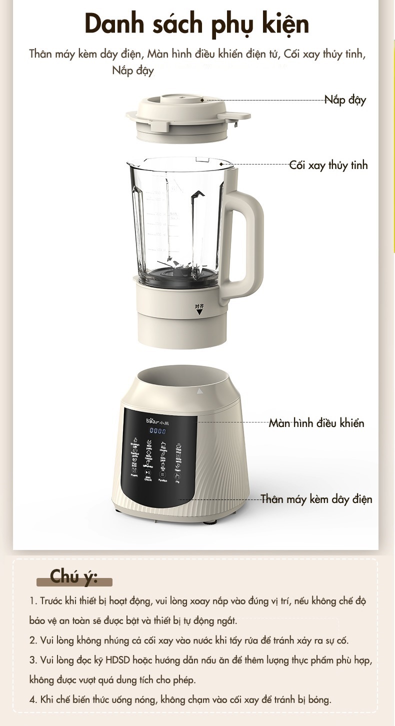 Máy làm sữa hạt đa năng 1.5L Bear PBJ-C16Q8 - Hàng Chính Hãng