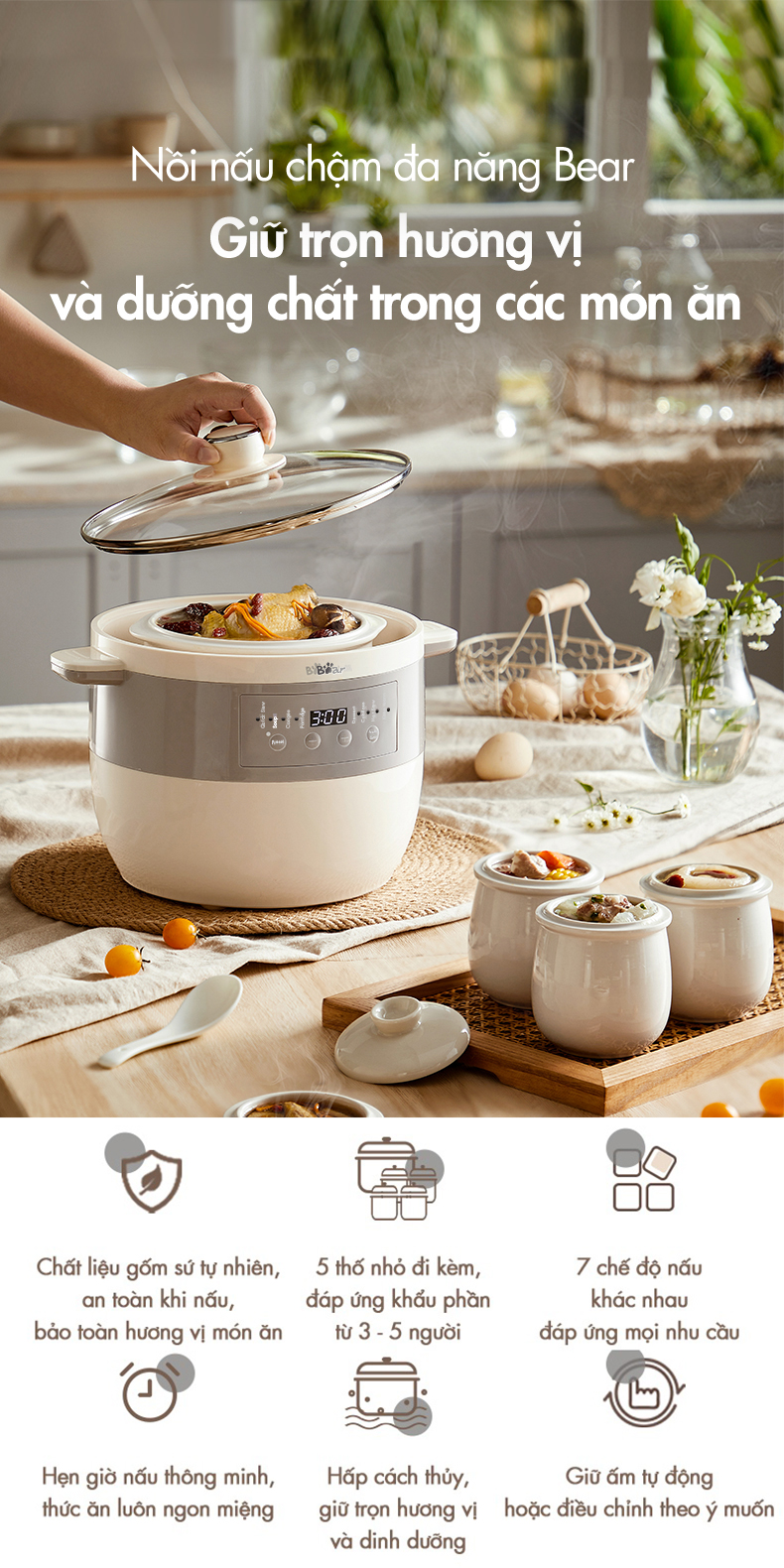 Nồi Nấu Chậm 2.5L Đa Năng Bear DDZ-B25Q3 (KÈM XỬNG HẤP) - Hàng Chính Hãng Nồi Nấu Chậm 2.5L Đa Năng Bear DDZ-B25Q3 (KÈM XỬNG HẤP) - Hàng Chính Hãng