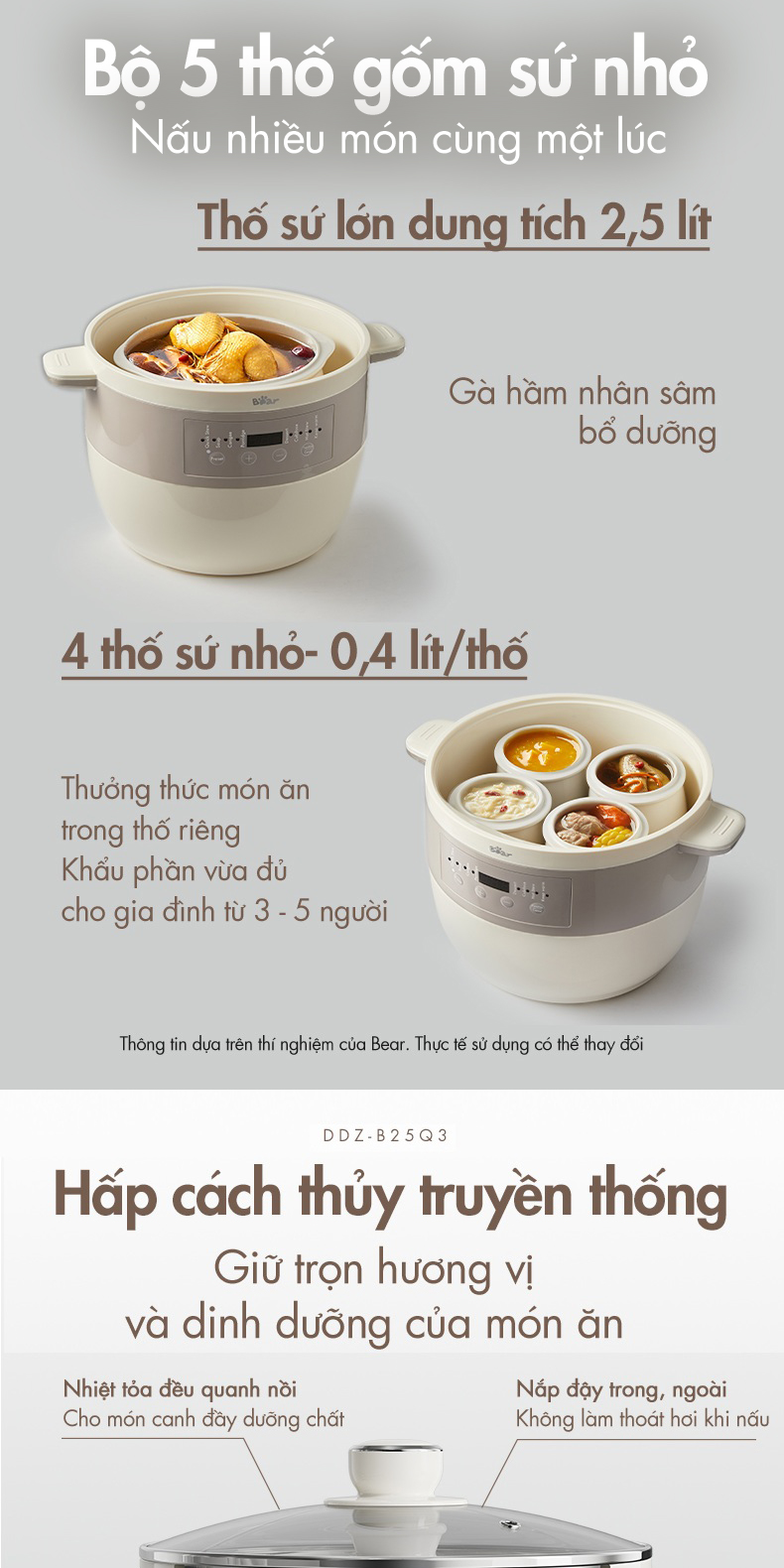 Nồi Nấu Chậm 2.5L Đa Năng Bear DDZ-B25Q3 (KÈM XỬNG HẤP) - Hàng Chính Hãng Nồi Nấu Chậm 2.5L Đa Năng Bear DDZ-B25Q3 (KÈM XỬNG HẤP) - Hàng Chính Hãng