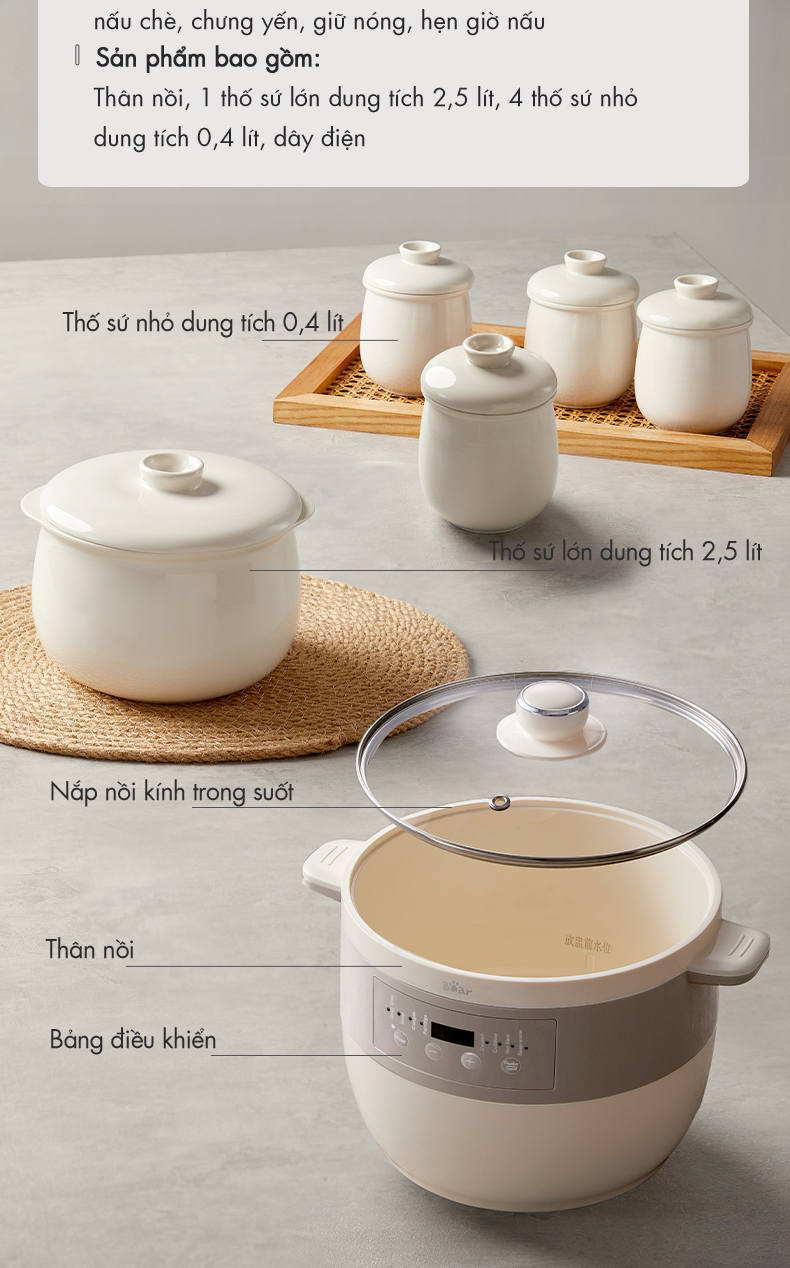 Nồi Nấu Chậm 2.5L Đa Năng Bear DDZ-B25Q3 (KÈM XỬNG HẤP) - Hàng Chính Hãng Nồi Nấu Chậm 2.5L Đa Năng Bear DDZ-B25Q3 (KÈM XỬNG HẤP) - Hàng Chính Hãng