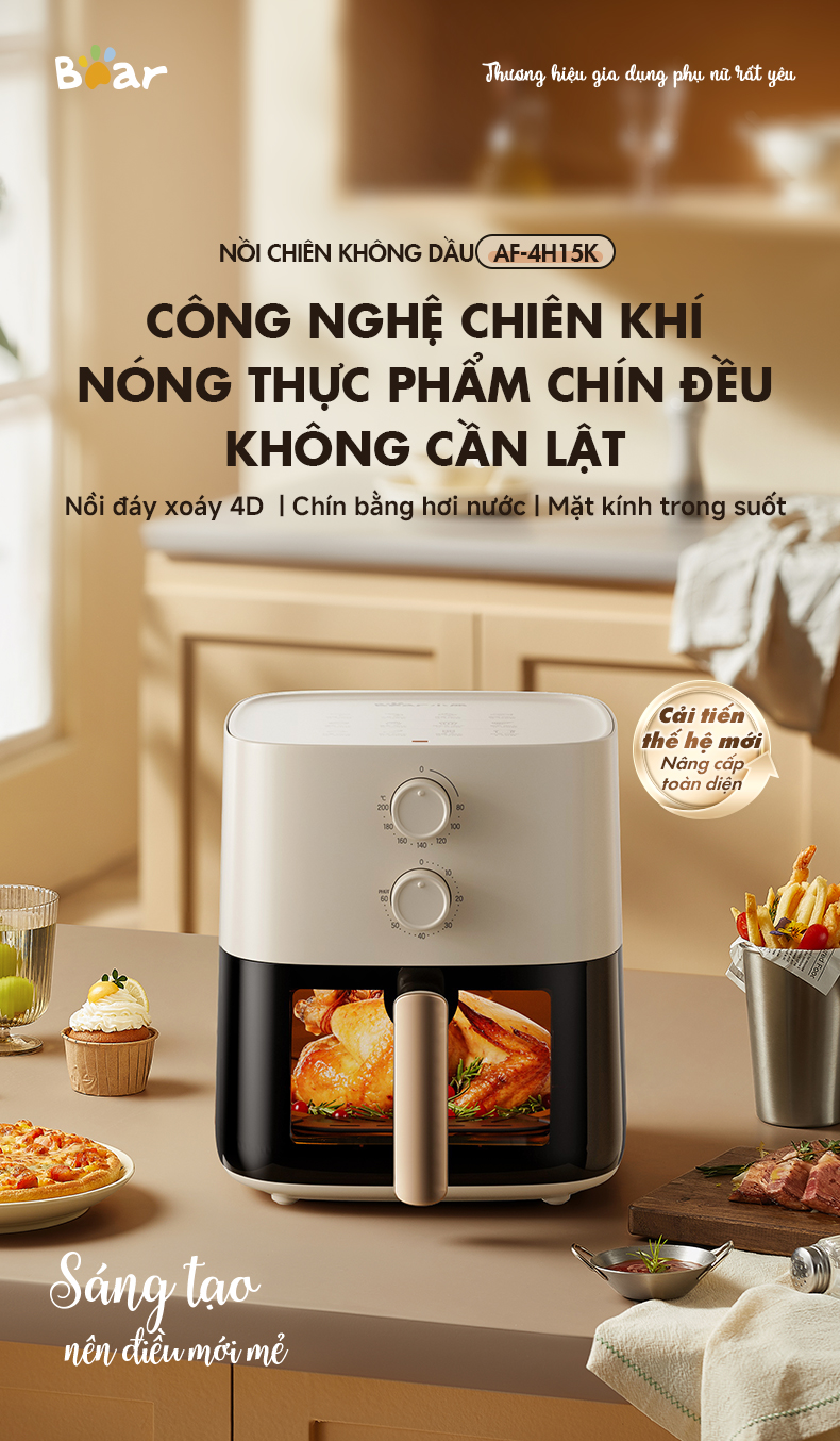 Nồi Chiên Không Dầu 5L Bear AF-4H15K - Hàng Chính Hãng BH 18 Tháng
