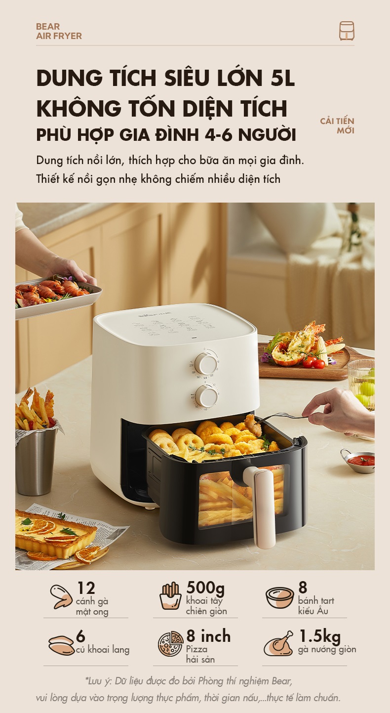 Nồi Chiên Không Dầu 5L Bear AF-4H15K - Hàng Chính Hãng BH 18 Tháng