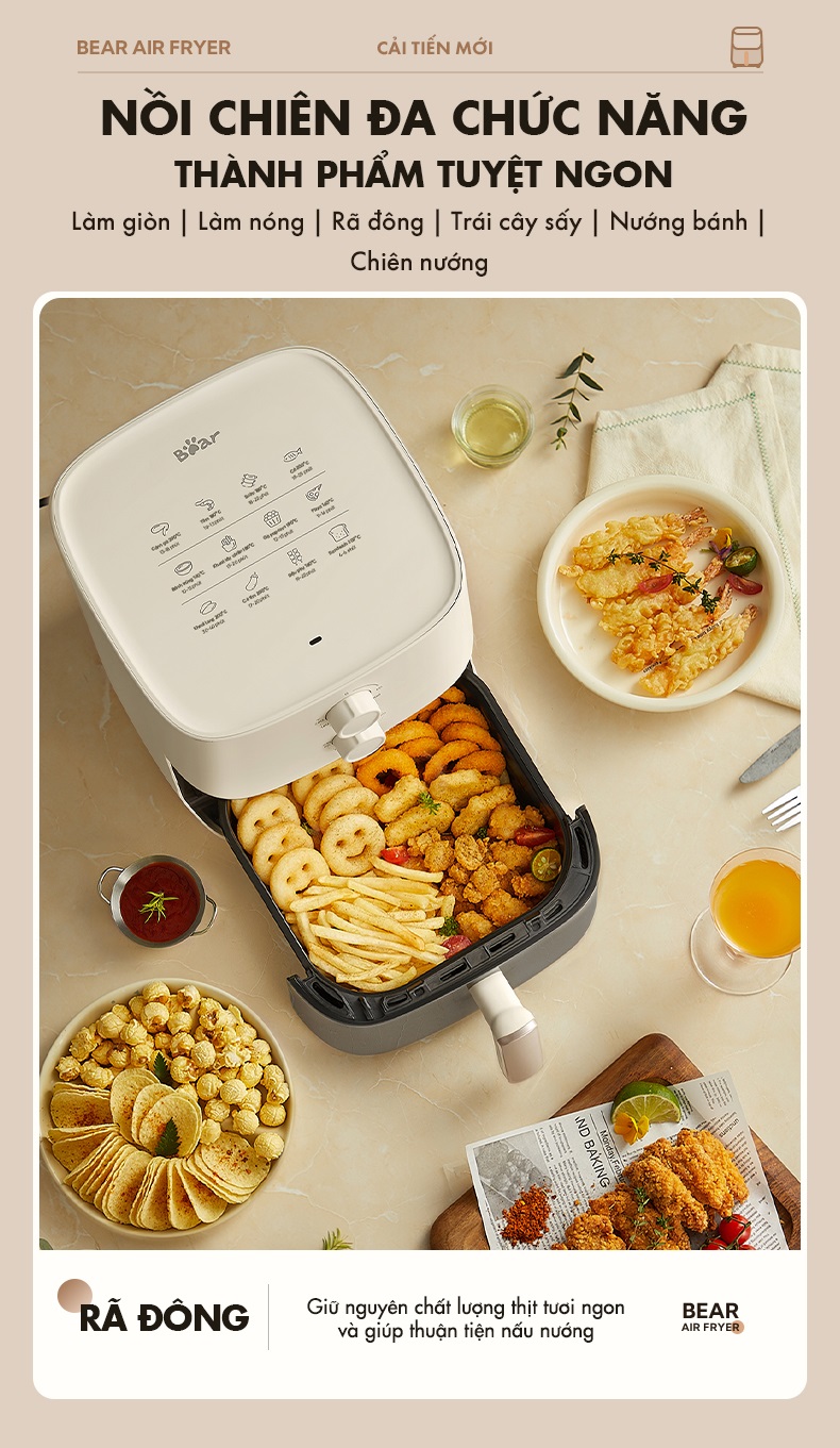 Nồi Chiên Không Dầu 5L Bear AF-4H15K - Hàng Chính Hãng BH 18 Tháng
