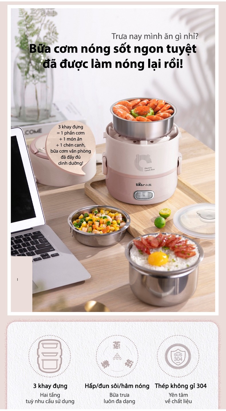 Hộp cơm điện cầm tay đa năng Bear DFH-B20S6 - Chính Hãng - BH 18 tháng
