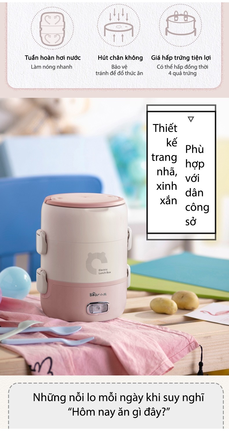 Hộp cơm điện cầm tay đa năng Bear DFH-B20S6 - Chính Hãng - BH 18 tháng